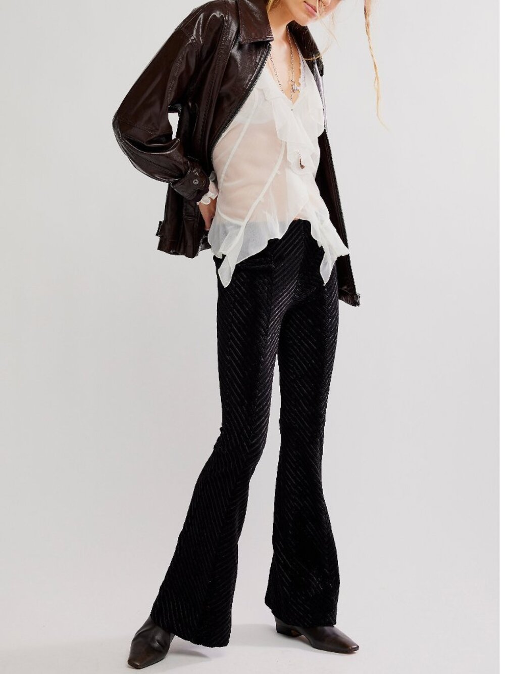 FREE PEOPLE Penny Pull On Velvet Flared Pants / Black - Picture 10 of 11